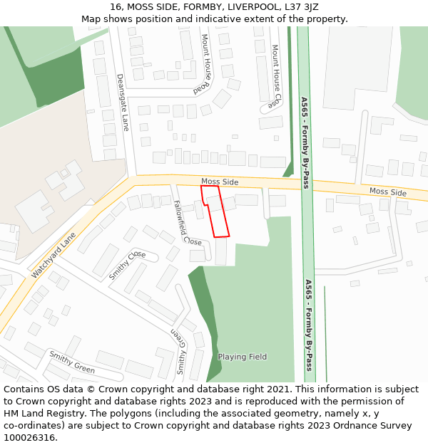 16, MOSS SIDE, FORMBY, LIVERPOOL, L37 3JZ: Location map and indicative extent of plot