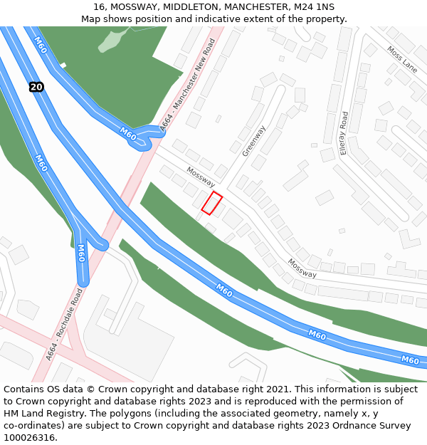 16, MOSSWAY, MIDDLETON, MANCHESTER, M24 1NS: Location map and indicative extent of plot