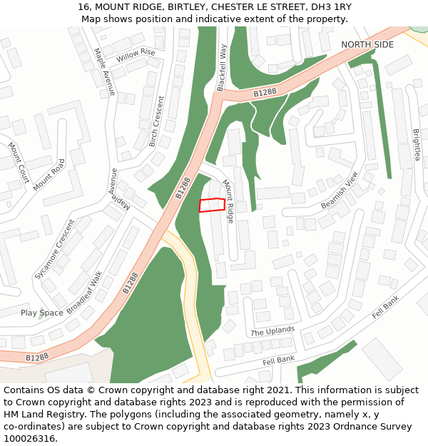 16, MOUNT RIDGE, BIRTLEY, CHESTER LE STREET, DH3 1RY: Location map and indicative extent of plot