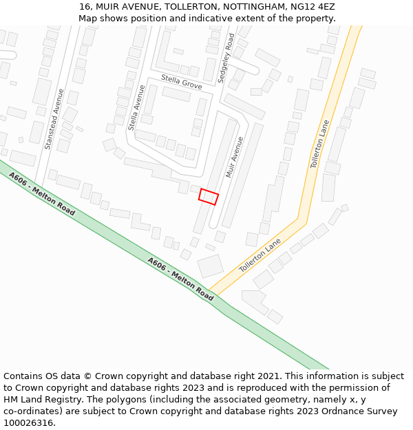 16, MUIR AVENUE, TOLLERTON, NOTTINGHAM, NG12 4EZ: Location map and indicative extent of plot