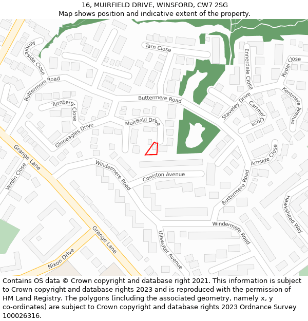 16, MUIRFIELD DRIVE, WINSFORD, CW7 2SG: Location map and indicative extent of plot