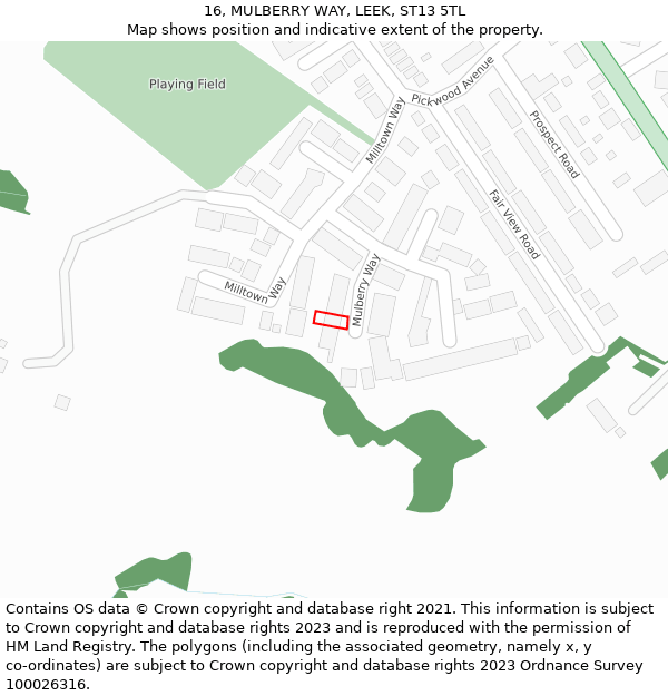 16, MULBERRY WAY, LEEK, ST13 5TL: Location map and indicative extent of plot