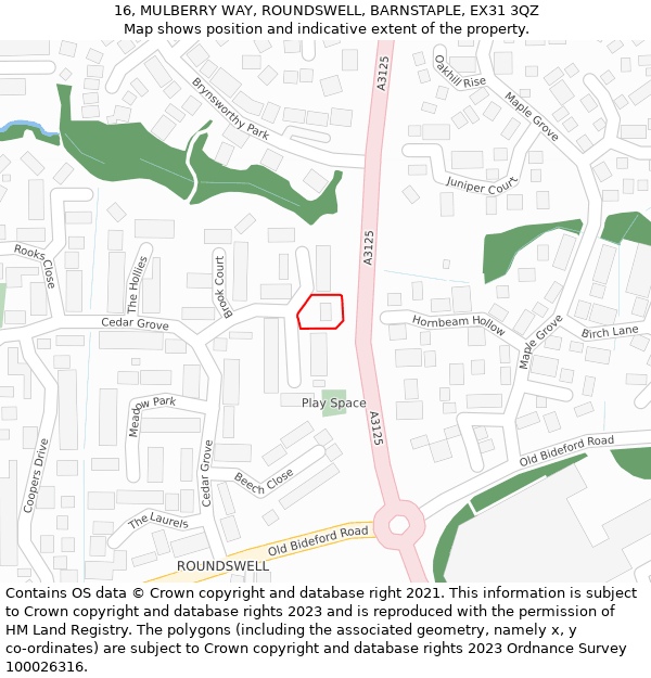 16, MULBERRY WAY, ROUNDSWELL, BARNSTAPLE, EX31 3QZ: Location map and indicative extent of plot