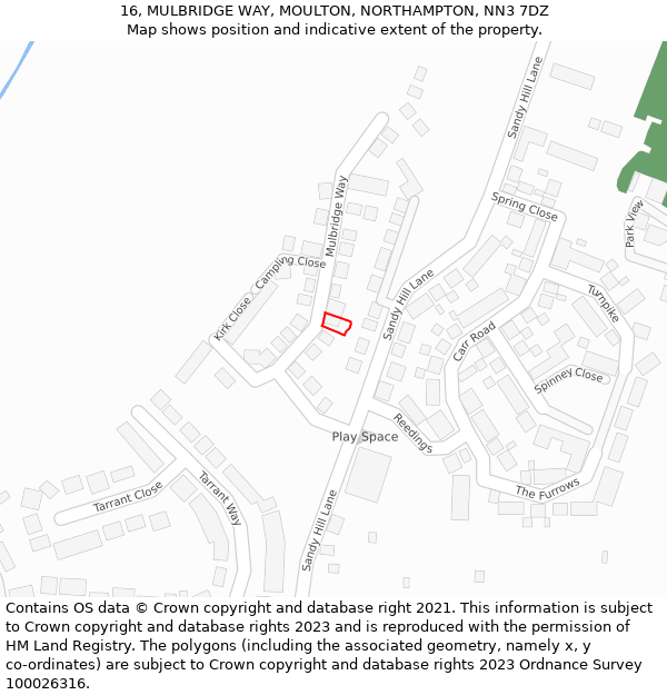 16, MULBRIDGE WAY, MOULTON, NORTHAMPTON, NN3 7DZ: Location map and indicative extent of plot