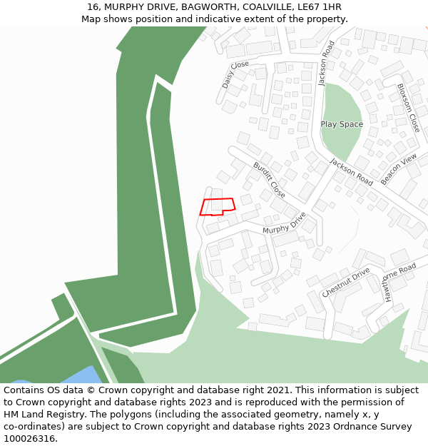 16, MURPHY DRIVE, BAGWORTH, COALVILLE, LE67 1HR: Location map and indicative extent of plot