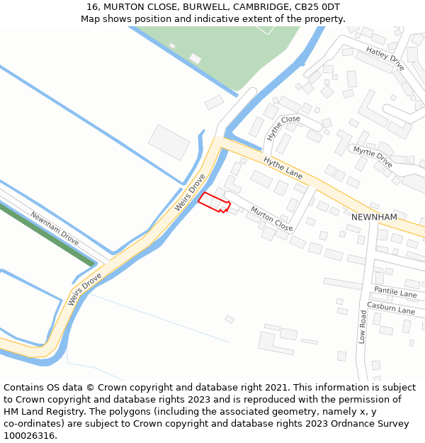 16, MURTON CLOSE, BURWELL, CAMBRIDGE, CB25 0DT: Location map and indicative extent of plot