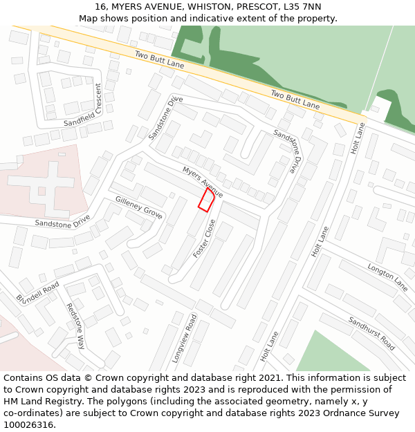 16, MYERS AVENUE, WHISTON, PRESCOT, L35 7NN: Location map and indicative extent of plot