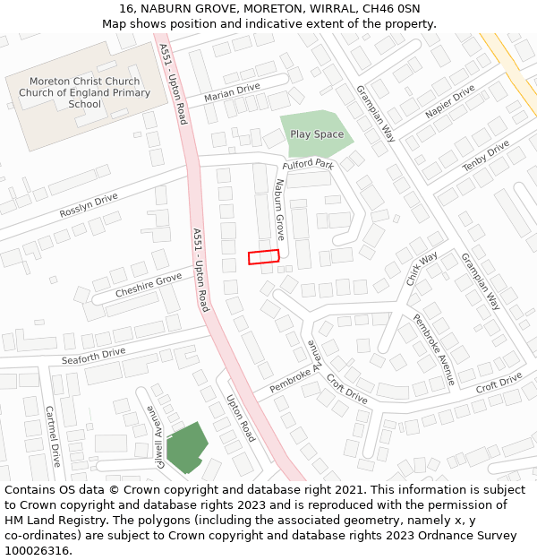 16, NABURN GROVE, MORETON, WIRRAL, CH46 0SN: Location map and indicative extent of plot