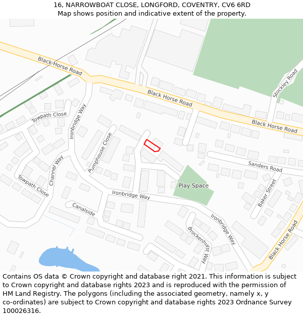 16, NARROWBOAT CLOSE, LONGFORD, COVENTRY, CV6 6RD: Location map and indicative extent of plot