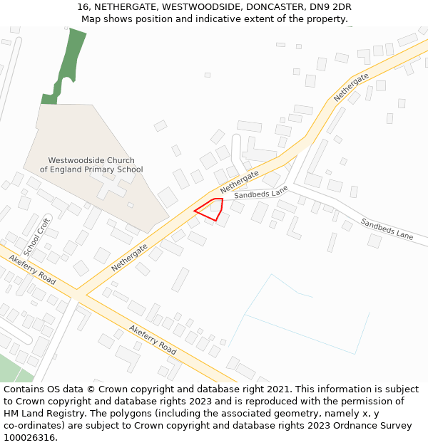 16, NETHERGATE, WESTWOODSIDE, DONCASTER, DN9 2DR: Location map and indicative extent of plot