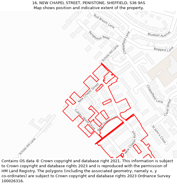 16, NEW CHAPEL STREET, PENISTONE, SHEFFIELD, S36 9AS: Location map and indicative extent of plot