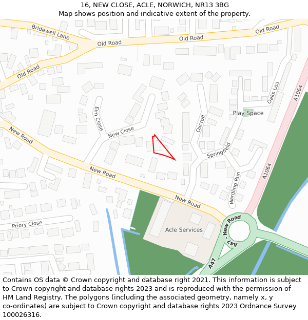 16, NEW CLOSE, ACLE, NORWICH, NR13 3BG: Location map and indicative extent of plot