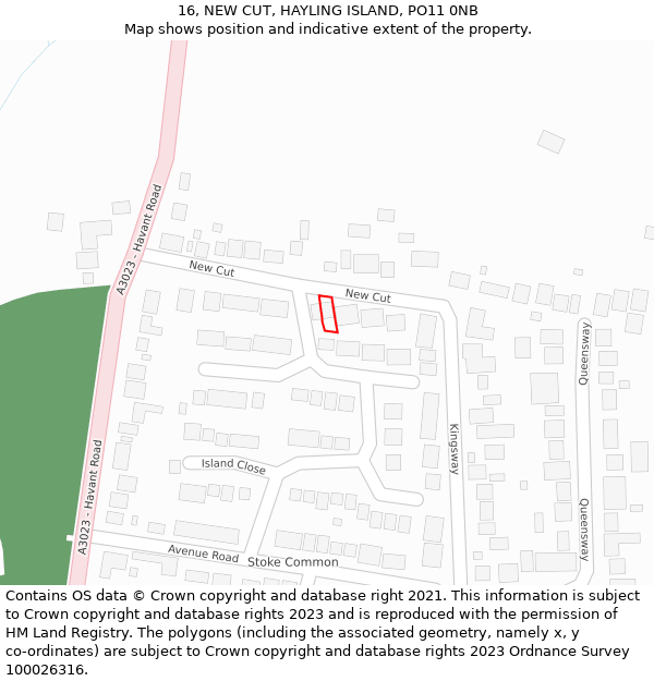 16, NEW CUT, HAYLING ISLAND, PO11 0NB: Location map and indicative extent of plot