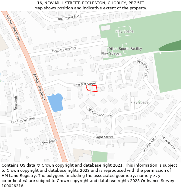 16, NEW MILL STREET, ECCLESTON, CHORLEY, PR7 5FT: Location map and indicative extent of plot