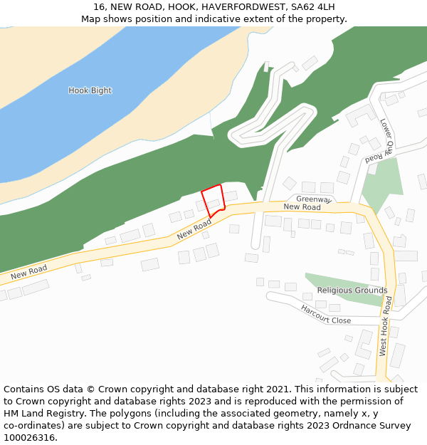 16, NEW ROAD, HOOK, HAVERFORDWEST, SA62 4LH: Location map and indicative extent of plot