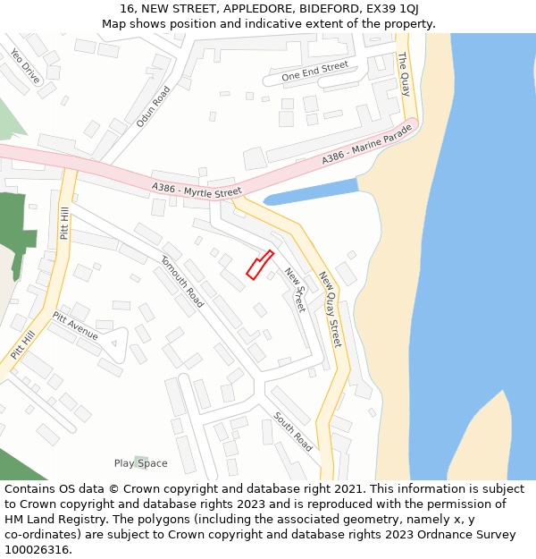 16, NEW STREET, APPLEDORE, BIDEFORD, EX39 1QJ: Location map and indicative extent of plot