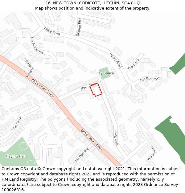 16, NEW TOWN, CODICOTE, HITCHIN, SG4 8UQ: Location map and indicative extent of plot