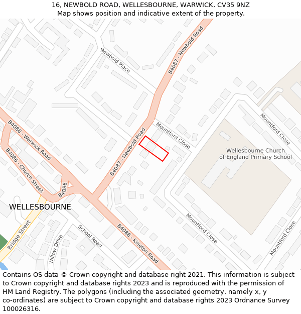 16, NEWBOLD ROAD, WELLESBOURNE, WARWICK, CV35 9NZ: Location map and indicative extent of plot