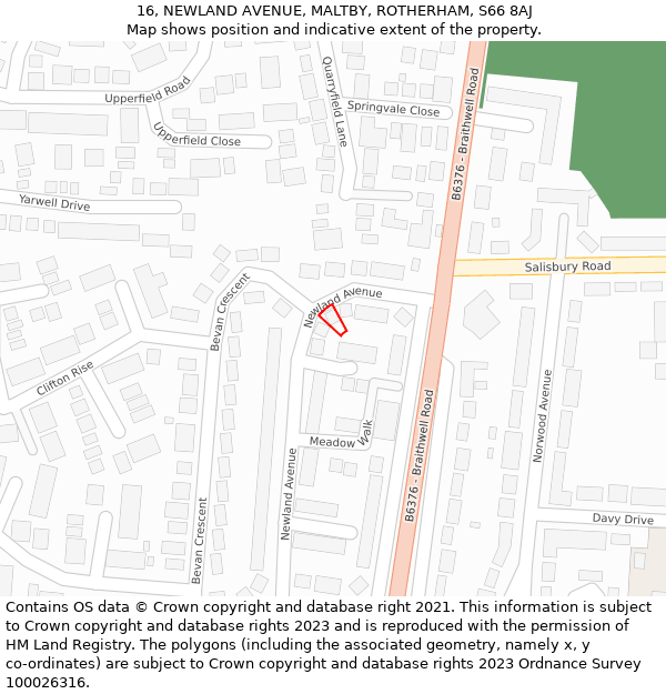 16, NEWLAND AVENUE, MALTBY, ROTHERHAM, S66 8AJ: Location map and indicative extent of plot