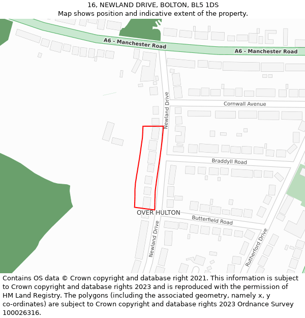 16, NEWLAND DRIVE, BOLTON, BL5 1DS: Location map and indicative extent of plot