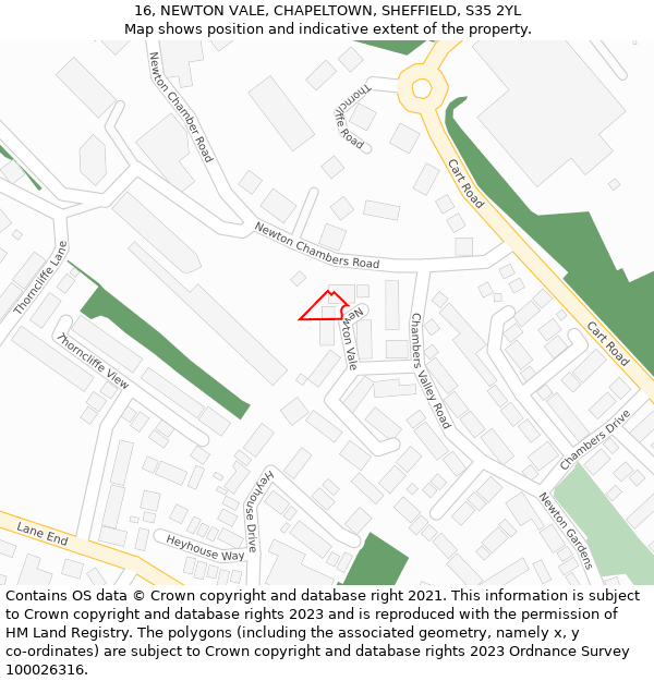 16, NEWTON VALE, CHAPELTOWN, SHEFFIELD, S35 2YL: Location map and indicative extent of plot