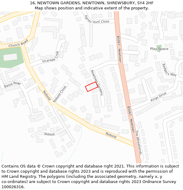 16, NEWTOWN GARDENS, NEWTOWN, SHREWSBURY, SY4 2HF: Location map and indicative extent of plot