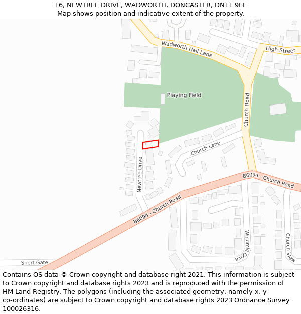 16, NEWTREE DRIVE, WADWORTH, DONCASTER, DN11 9EE: Location map and indicative extent of plot