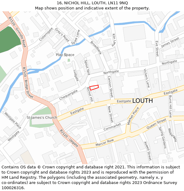 16, NICHOL HILL, LOUTH, LN11 9NQ: Location map and indicative extent of plot