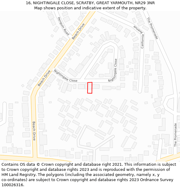 16, NIGHTINGALE CLOSE, SCRATBY, GREAT YARMOUTH, NR29 3NR: Location map and indicative extent of plot