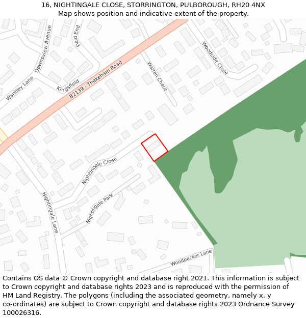 16, NIGHTINGALE CLOSE, STORRINGTON, PULBOROUGH, RH20 4NX: Location map and indicative extent of plot