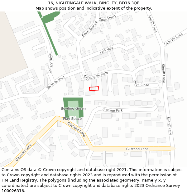 16, NIGHTINGALE WALK, BINGLEY, BD16 3QB: Location map and indicative extent of plot