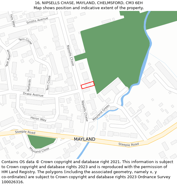 16, NIPSELLS CHASE, MAYLAND, CHELMSFORD, CM3 6EH: Location map and indicative extent of plot