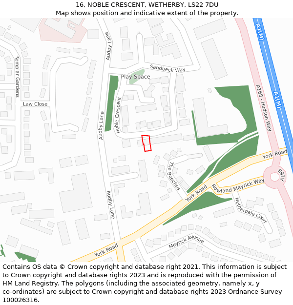 16, NOBLE CRESCENT, WETHERBY, LS22 7DU: Location map and indicative extent of plot