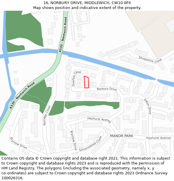 16, NORBURY DRIVE, MIDDLEWICH, CW10 0PX: Location map and indicative extent of plot