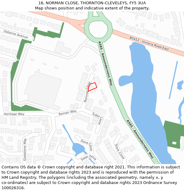 16, NORMAN CLOSE, THORNTON-CLEVELEYS, FY5 3UA: Location map and indicative extent of plot