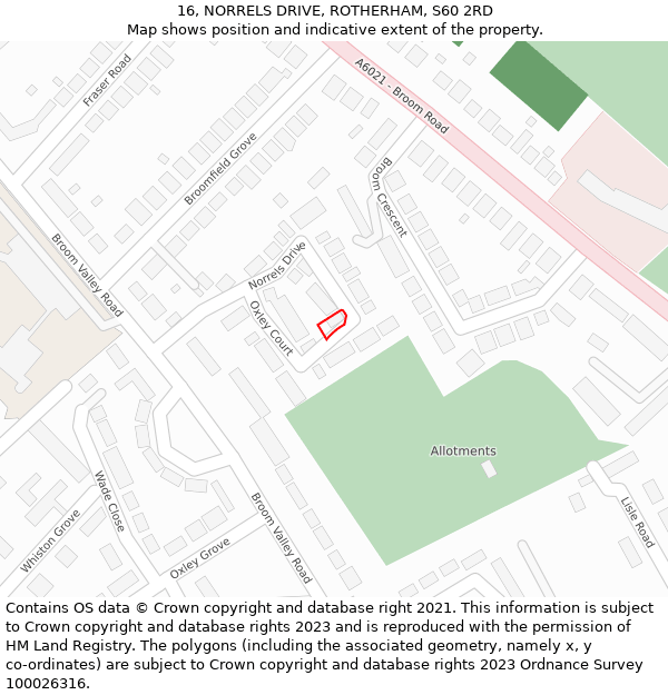 16, NORRELS DRIVE, ROTHERHAM, S60 2RD: Location map and indicative extent of plot