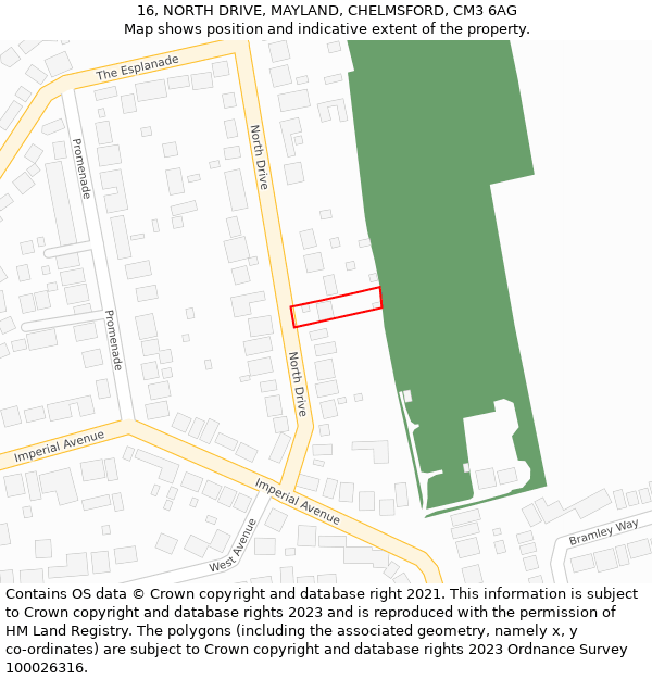 16, NORTH DRIVE, MAYLAND, CHELMSFORD, CM3 6AG: Location map and indicative extent of plot