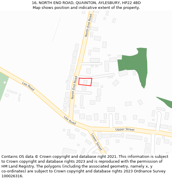 16, NORTH END ROAD, QUAINTON, AYLESBURY, HP22 4BD: Location map and indicative extent of plot