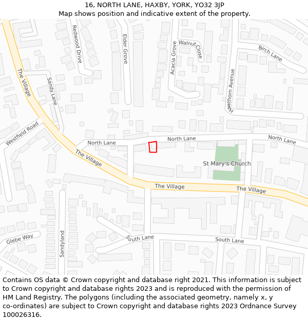 16, NORTH LANE, HAXBY, YORK, YO32 3JP: Location map and indicative extent of plot