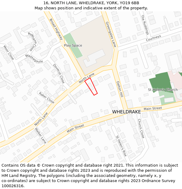 16, NORTH LANE, WHELDRAKE, YORK, YO19 6BB: Location map and indicative extent of plot