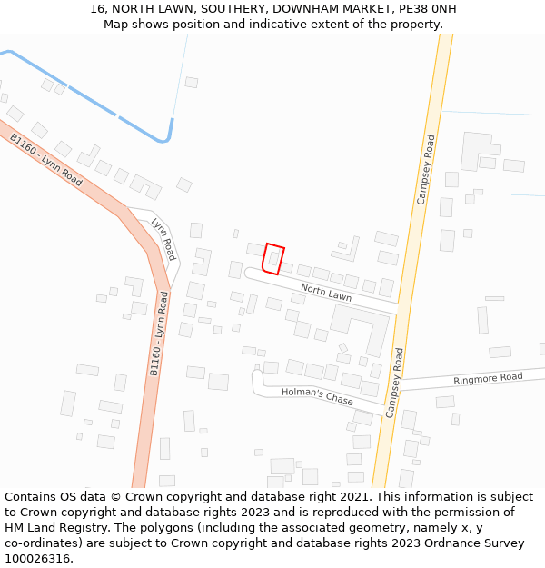 16, NORTH LAWN, SOUTHERY, DOWNHAM MARKET, PE38 0NH: Location map and indicative extent of plot