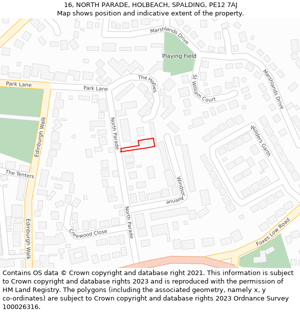 16, NORTH PARADE, HOLBEACH, SPALDING, PE12 7AJ: Location map and indicative extent of plot