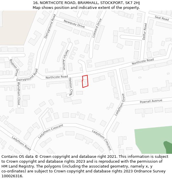 16, NORTHCOTE ROAD, BRAMHALL, STOCKPORT, SK7 2HJ: Location map and indicative extent of plot