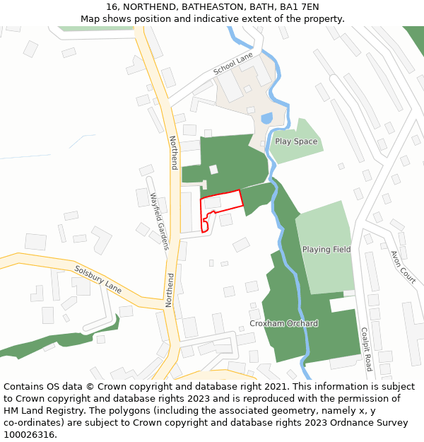 16, NORTHEND, BATHEASTON, BATH, BA1 7EN: Location map and indicative extent of plot