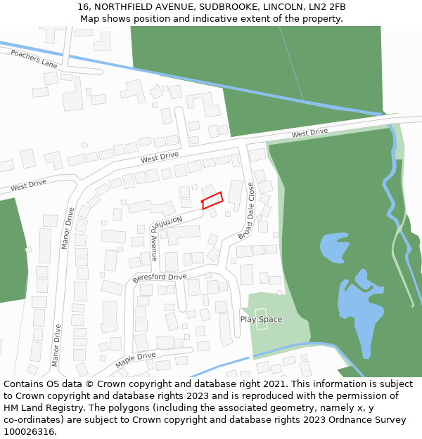 16, NORTHFIELD AVENUE, SUDBROOKE, LINCOLN, LN2 2FB: Location map and indicative extent of plot