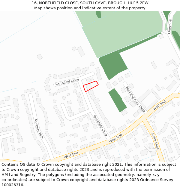 16, NORTHFIELD CLOSE, SOUTH CAVE, BROUGH, HU15 2EW: Location map and indicative extent of plot