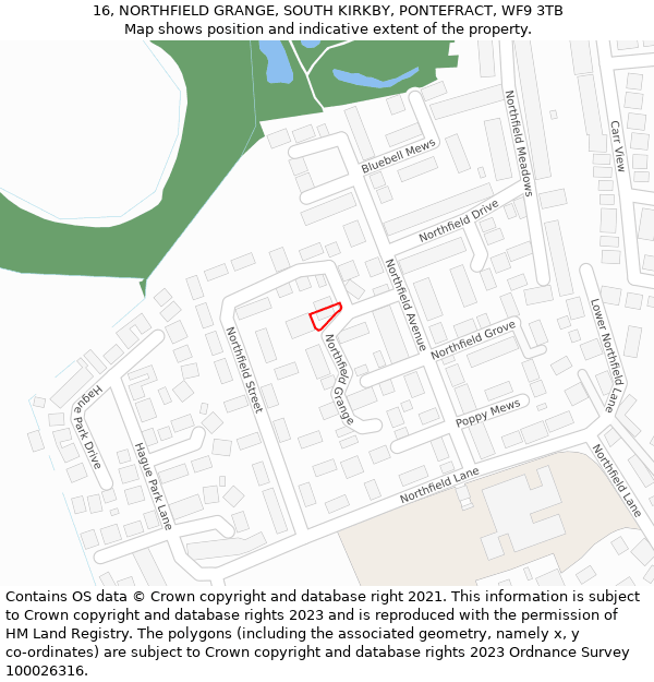 16, NORTHFIELD GRANGE, SOUTH KIRKBY, PONTEFRACT, WF9 3TB: Location map and indicative extent of plot