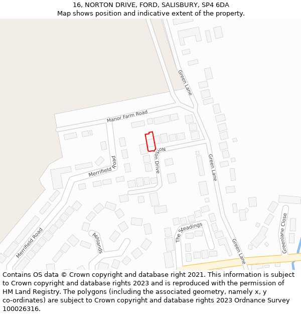 16, NORTON DRIVE, FORD, SALISBURY, SP4 6DA: Location map and indicative extent of plot