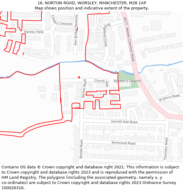 16, NORTON ROAD, WORSLEY, MANCHESTER, M28 1AP: Location map and indicative extent of plot