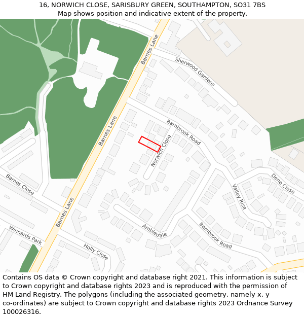 16, NORWICH CLOSE, SARISBURY GREEN, SOUTHAMPTON, SO31 7BS: Location map and indicative extent of plot